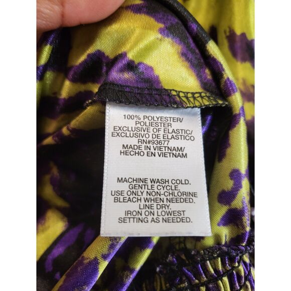 Allen B by Allen Schwartz Women Large Lime Green Purple Tie Neck Elastic Waist - Picture 3 of 5